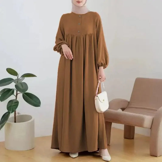 Casual Long Muslim Women's Dress - Elara Pleated Satin Gown