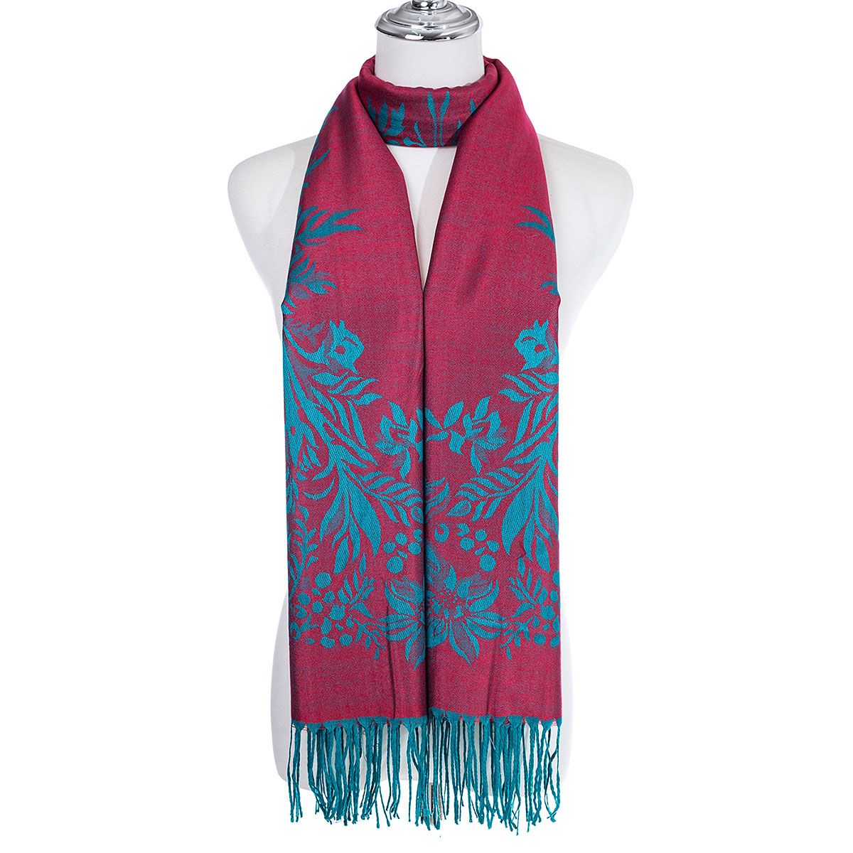 Scarf Pashmina feel, Teal, with Red base