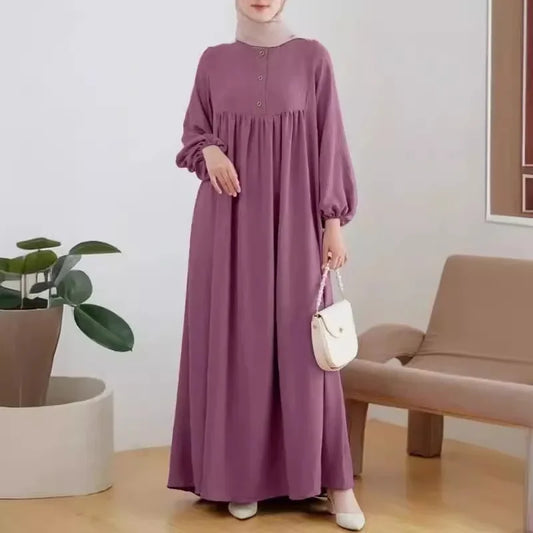 Casual Long Muslim Women's Dress - Elara Pleated Satin Gown